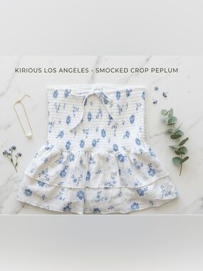 🦋 Kirious Los Angeles Smocked Crop Peplum Tube Top | Size Large